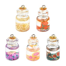 10Pcs 5 Styles Imitation Food Resin Pendants, with Platinum Plated Iron Loops, Fruit Joice Drink Charms