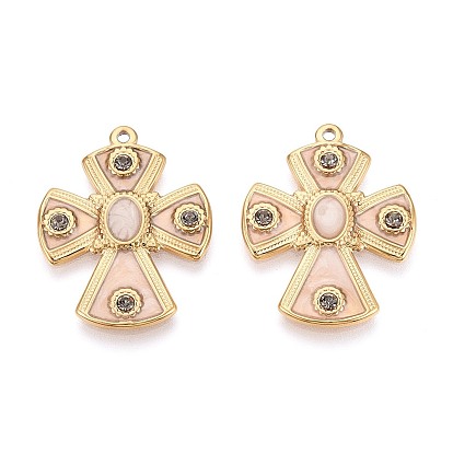 304 acero inoxidable con colgantes esmaltados, encantos cruzados, revestimiento de iones (ip), con diamante de imitación, real 18 k chapado en oro