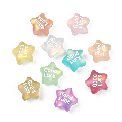 УФ-платиг бусины с прозрачной смолой и эмалью, звезда со словом удачи, матовые