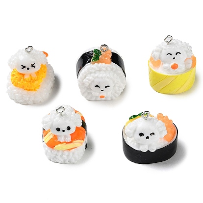 Opaque Resin Imitation Food Pendants, Dog Sushi Charms with Platinum Tone Iron Loops