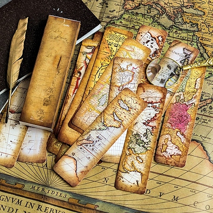 Rectangle Paper Bookmarks, Map Pattern Bookmark, Vintage Style Bookmarks for Booklover