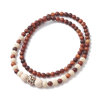 Collar de cuentas graduadas redondas de madera natural para mujer
