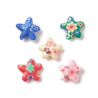 Handmade Polymer Clay Beads, Starfish with Flower Pattern
