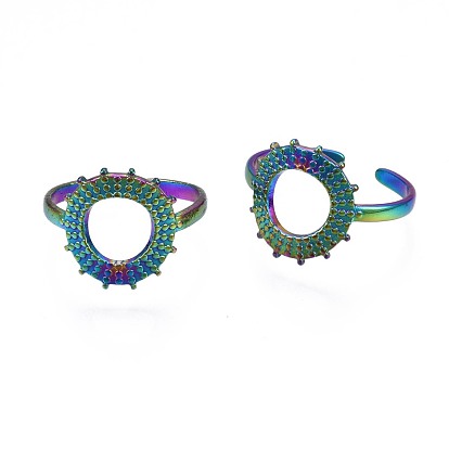304 Stainless Steel Donut Cuff Ring, Rainbow Color Open Ring for Women