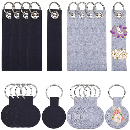 20 Stück 4 verschiedene Stile Polyester-Schlüsselanhänger, mit Alu-Ringe, flache, runde und recht, Platin Farbe
