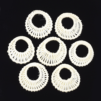 Handmade Reed Cane/Rattan Woven Pendants, For Making Straw Earrings and Necklaces, Flat Round