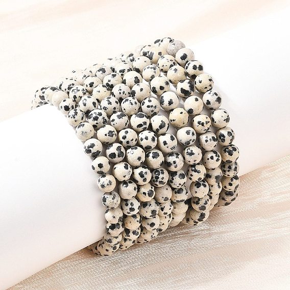 Круглые браслеты из бисера из натуральной далматинской яшмы, стрейч браслеты