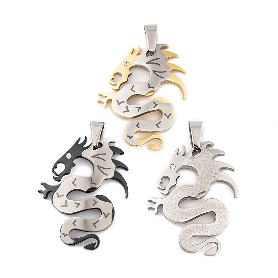 304 подвески из нержавеющей стали, со стразами, очарование дракона