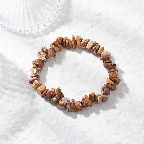 Натуральная картина яшма бусины эластичные браслеты для мужчин и женщин, самородки