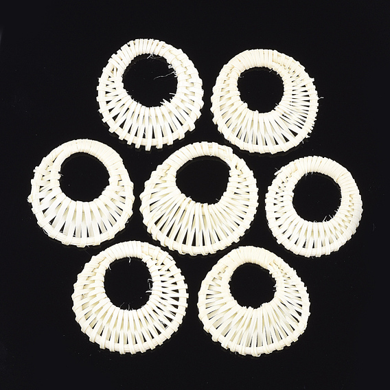 Handmade Reed Cane/Rattan Woven Pendants, For Making Straw Earrings and Necklaces, Flat Round
