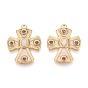 304 Stainless Steel with Enamel Pendants, Cross Charms, Ion Plating(IP), with Rhinestone, Real 18K Gold Plated