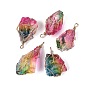 Raw Rough Natural Quartz Crystal Big Pendants, Nuggets Charms, with Iron Wire Wrapped, Dyed, Golden