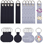 20Pcs 4 Styles Polyester Keychains, with Alloy Rings, Flat Round & Rectangle, Platinum