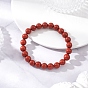 Natural Red Jasper Beads Bracelets, Stretch Bracelets for Men Women, Round
