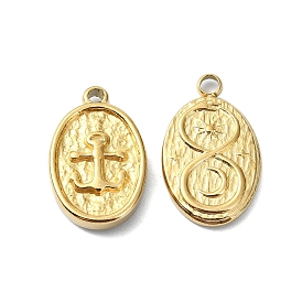 Ion Plating(IP) 304 Stainless Steel Pendants, Real 18K Gold Plated, Oval with Anchor & Moon & Sun