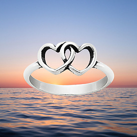 Alloy Plain Band Rings, Two Hearts