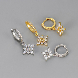 Серьги-кольца из латуни с прозрачными кубическими циркониями ко Дню святого Валентина, цветок