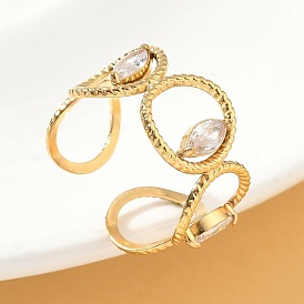 304 Кольца из нержавеющей стали с микропаве из кубического циркония для женщин