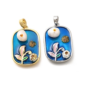 Латунные подвески-прямоугольники с синей блестящей эмалью, подвески-цветы из натурального пресноводного жемчуга, с полимерной глиной горный хрусталь