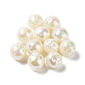 Abs perles en plastique, de couleur plaquée ab , ronde avec lettre