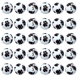 30 Perles focales rondes en silicone imprimées