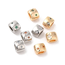Micro en laiton pavent des perles cubes de zircone, ovale avec étoiles, plaqué or véritable 18k/platine