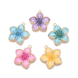 Rack Plating Alloy Enamel Pendants, Cadmium Free & Nickel Free & Lead Free, Light Gold, Flower Charm