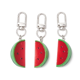 3Pcs Watermelon Resin Pendant Decorations, Alloy Swivel Clasps Charms for Bag Ornaments