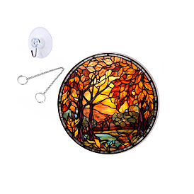 Acrylic Tree of Life Pendant Decorations, with Chains and Hook, for Window Hanging Decorations, Flat Round