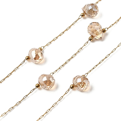 Цепочки из нержавеющей стали ручной работы 304, с гранёными стеклянными бусинами в форме капли, пайки, ионное покрытие (ip)