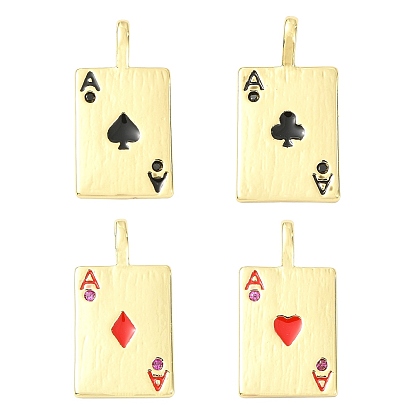 8шт. 4 стили, стойка, покрытие, латунь, кубический цирконий, подвески, с эмалью, прямоугольник с подвесками в виде игральных карт, долговечный, без свинца и без кадмия