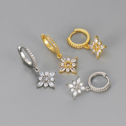 Серьги-кольца из латуни с прозрачными кубическими циркониями ко Дню святого Валентина, цветок