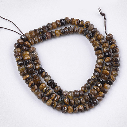 Natural Tiger Eye Beads Strands, Faceted, Rondelle