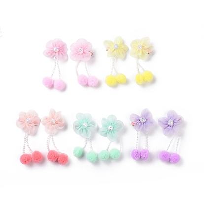 Flower Cloth Metallic Alligator Hair Clips, with Acrylic Beads, Flower, Children's Day Jewelry