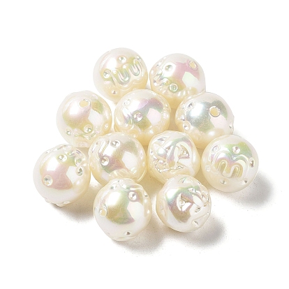 ABS Plastic Beads, AB Color Plated, Round with Letter