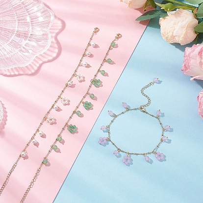 3 шт. 3 цвета ракушки жемчуг и окрашенный натуральный малайзийский нефрит круглые бусины цветы кисточки акелеты, с 304 кабельными цепочками из нержавеющей стали, золотые