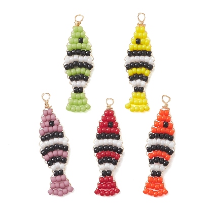 Подвески из стеклянных бусин с медной проволокой, очарование рыбы