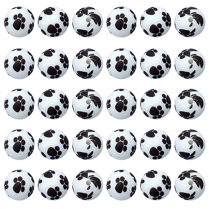 30 Perles focales rondes en silicone imprimées