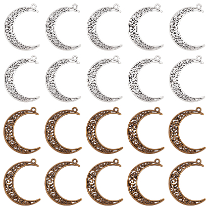 40 шт 2 стили подвески из сплава в тибетском стиле, луна