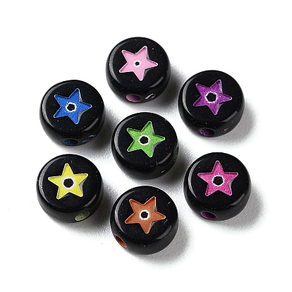 Spray Printed Opaque Acrylic Beads, Flat Round & Star