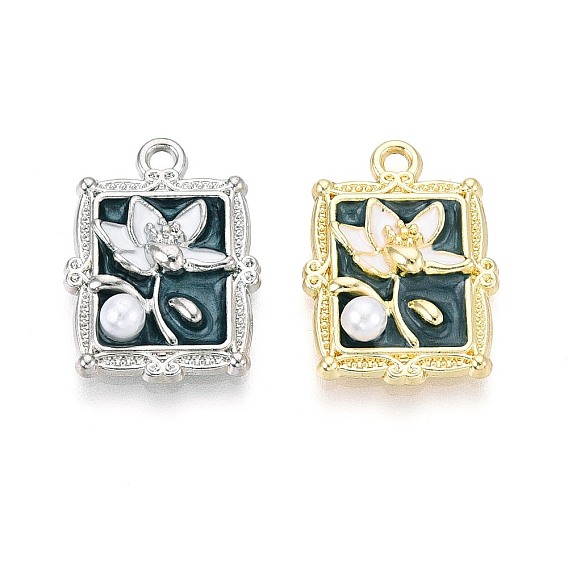 Стойки обшивки сплава эмали подвески, прямоугольник и цветок, с ABS имитации жемчуга