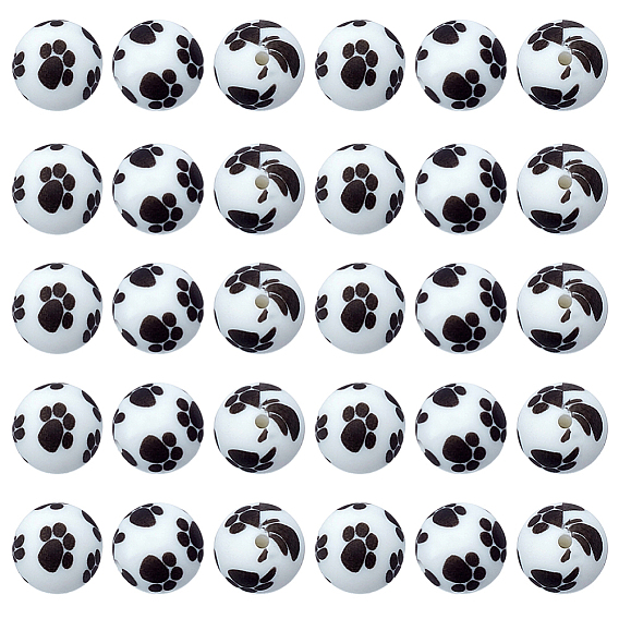30Pcs Printed Round Silicone Focal Beads