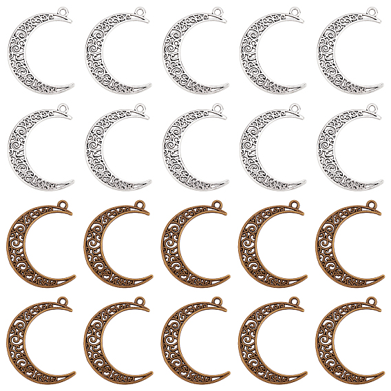40 шт 2 стили подвески из сплава в тибетском стиле, луна