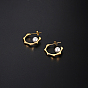 304 Stainless Steel Stud Earrings for Women, Half Hoop Earring, with Imitation Pearls, Letter C Shaped