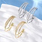 Серьги-гвоздики из латуни в форме тройной буквы С с микропаве из прозрачных кубических цирконий, без свинца и без кадмия, долговечный, стойки покрытие
