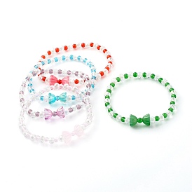 Glass Beads Stretch Bracelets, Bowknot