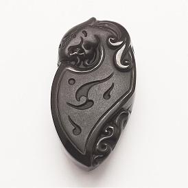 Carved Natural Obsidian Pendants, Teardrop