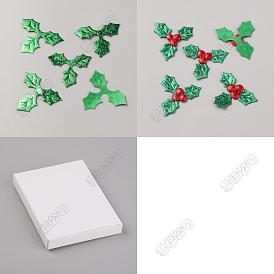 400 piezas 2 estilos tela hoja de baya roja, decoraciones artesanales navideñas