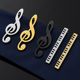 Touches de piano/note de musique pinces à cravate en acier inoxydable, accessoires pour costume et cravate