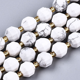 Chapelets de perles howlite naturelles , facette, avec des perles de rocaille, ronde
